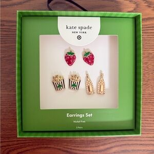 kate spade Target Pierced Goldtone Earrings Strawberry Fries Champagne Set of 3